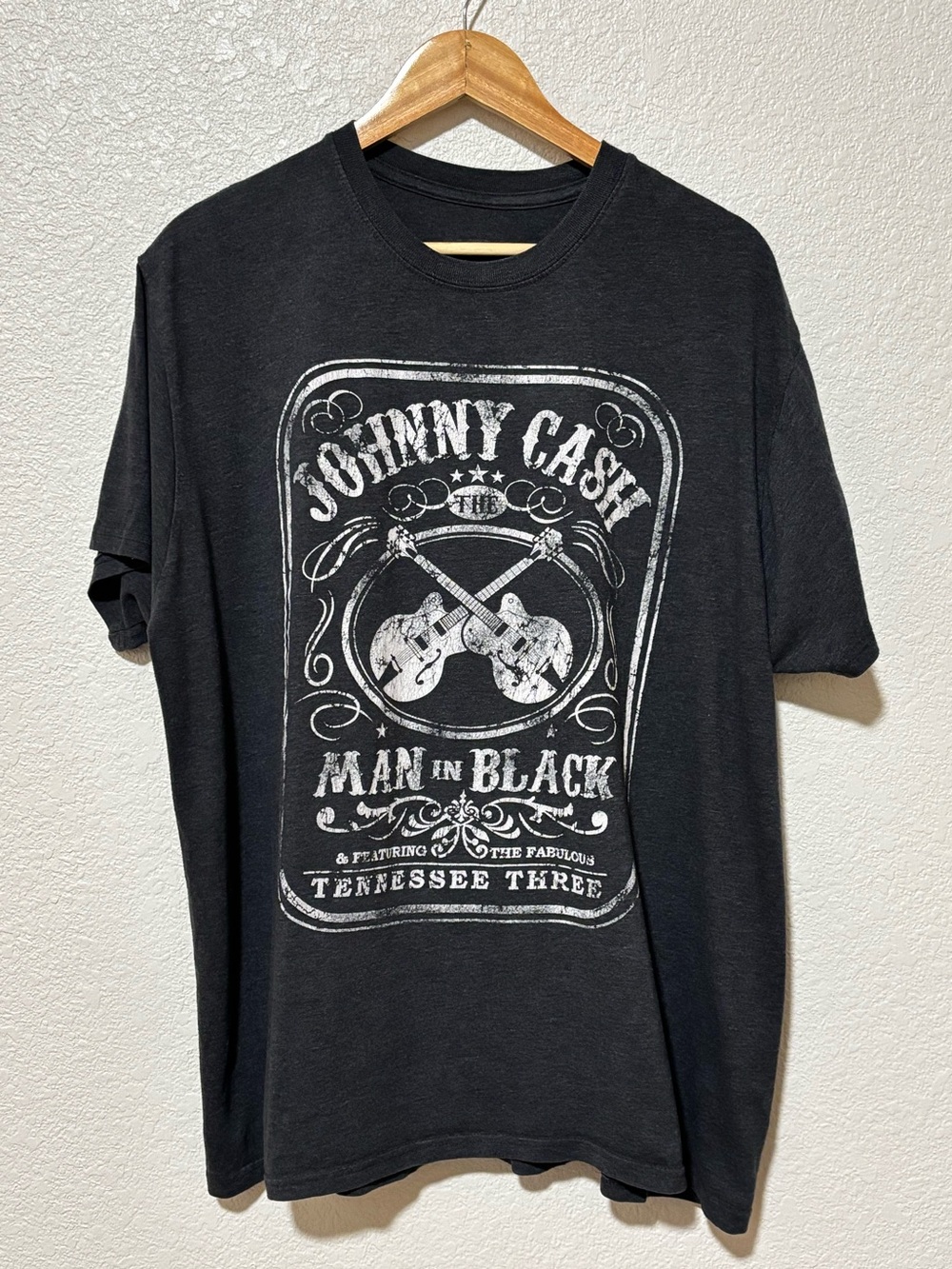 ohnny Cash Man in Black Tennessee Three Graphic Tee Charcoal Country
